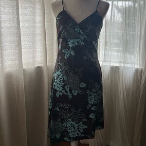 Y2K style, Floral Slip Dress in Black with Teal Print
